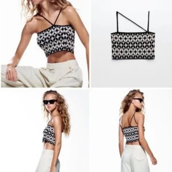 Zara Geometric Pattern Jacquard Knit Crop Top Sweater Set Size Large - Picture 5 of 5